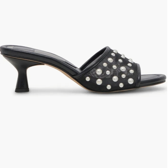 Dolce Vita Meeza Pearl Elegant Blk W/ White Faux Pearl Detail Women's Heels NIB - Picture 4 of 16